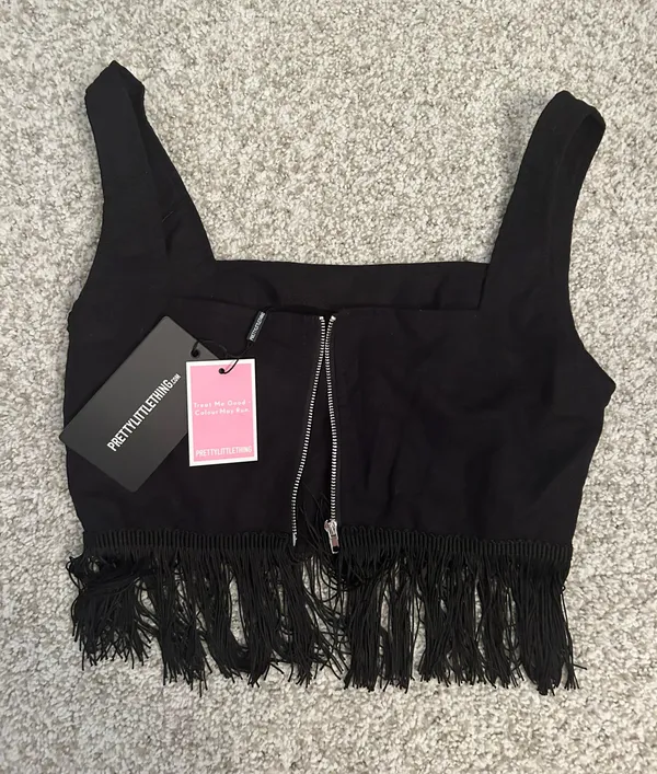 Pretty Little Thing Black Fringe Crop Top - Image 3