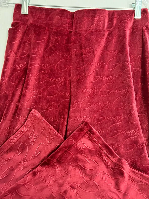 Guess Ladies Velour Red Embossed Pants - Image 2