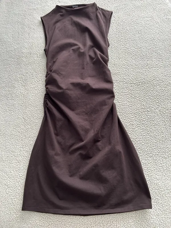 Quince Stretch Cotton Jersey Mock Neck Mini Dress Espresso Brown Sz M - Image 5