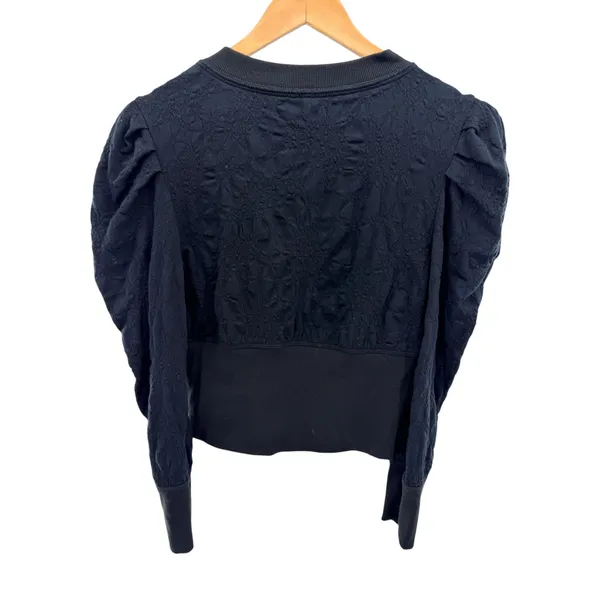 Free People Black Gemma Textured Henley Ruched Romantic Shoulder Blouse S Puff - Image 8