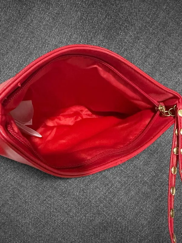 Elizabeth Arden Red Faux Leather Gold Studded Wristlet Clutch - Image 6