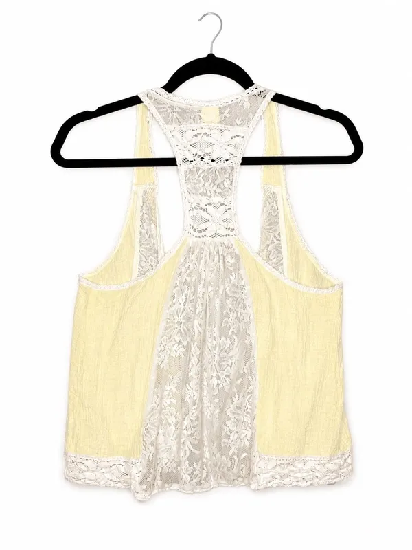 Free People Ivory Lace Vest Small Butter Yellow Boho Cottagecore Fairycore Y2K - Image 3
