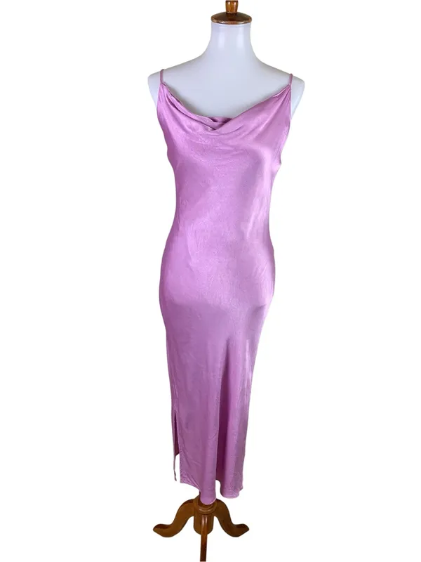 Ciebon Pink Satin Cowl Neck Slip Maxi Dress Medium - Image 2