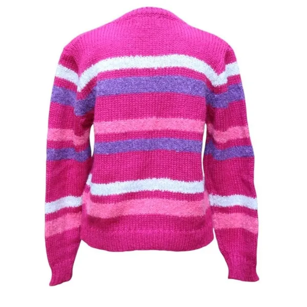 Vintage 80s Dopamine Striped Sweater Wool Blend Womens Size L Cozy Maximalist - Image 2