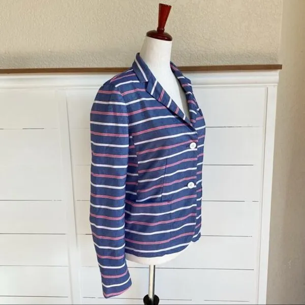 Gap The Academy Blazer Navy Blue Pink Striped Cotton Jacket Womens Size 4‎ - Image 8