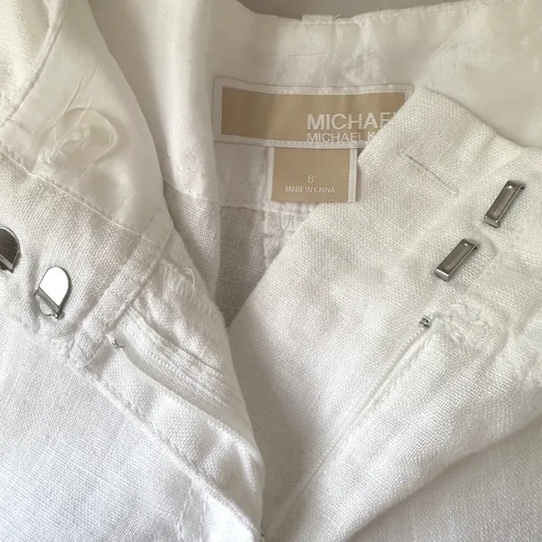 Michael Kors Womens White Linen‎ Wide Leg Capri Pants Size 6 Travel Minimalist - Image 6