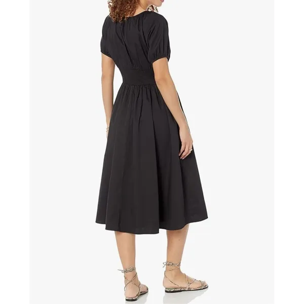 NEW Black The Drop Daksha Cotton Smocked Zipper Detail Dress XS - Image 2