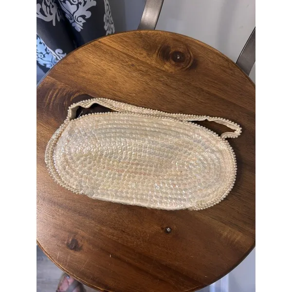 Vintage Sequin Beaded Pearl Clutch Bag Made In Japan Zipper Cocktail Formal - Image 5