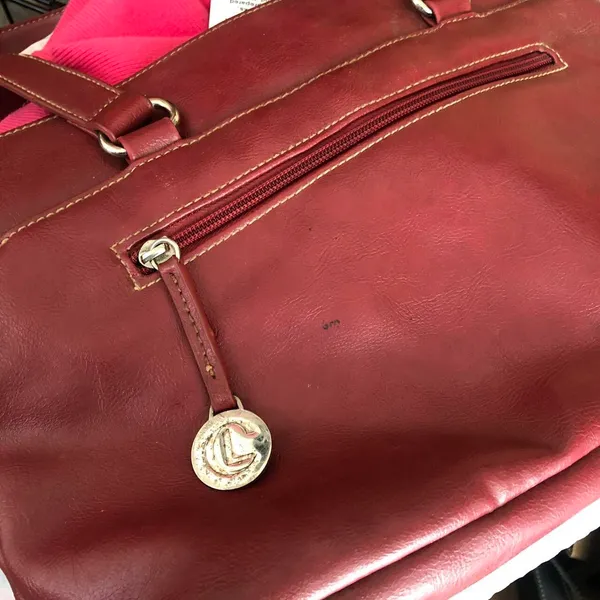 1990s vibrant red CARRYLAND leather shoulder hand rectangular bag purse - Image 7