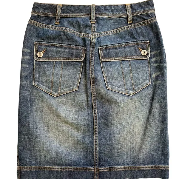 Tommy Hilfiger Women's Denim Midi Skirt Blue 0 Pencil Stretch Y2K Distressed - Image 3