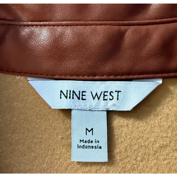 Nine West Dress Womens Size M Brown Faux Leather Wrap Short Sleeve Collar V Neck - Image 3