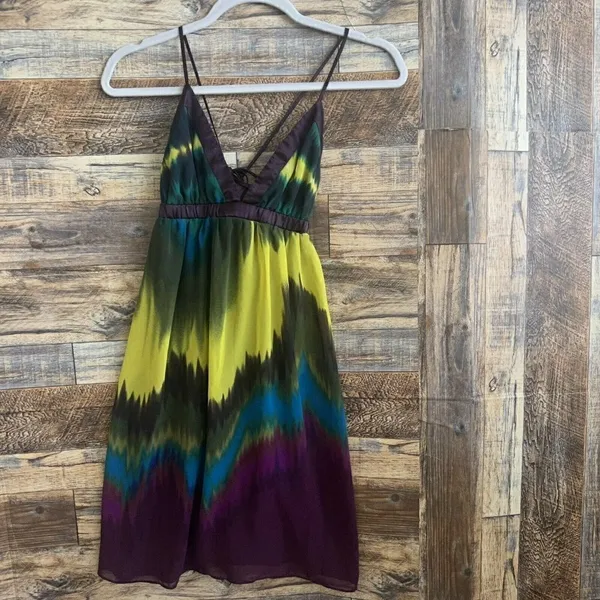 Forever 21 chiffon mini Dress criss cross tie back backless purple yellow MEDIUM - Image 3