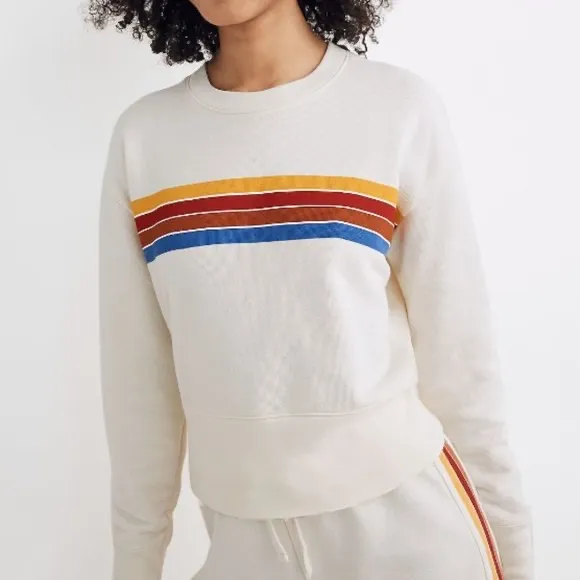 Madewell Multicolor Striped Cream Sweater Large - Image 2