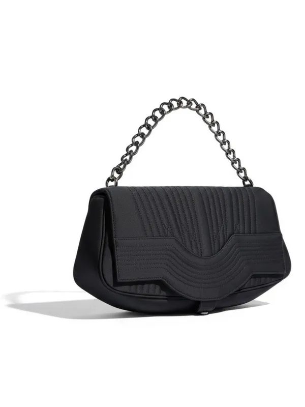 VanEli ❁ Sophisticated Metallic Gunmetal Chain Handle Bag Handbag ❁ Shiny Black - Image 2