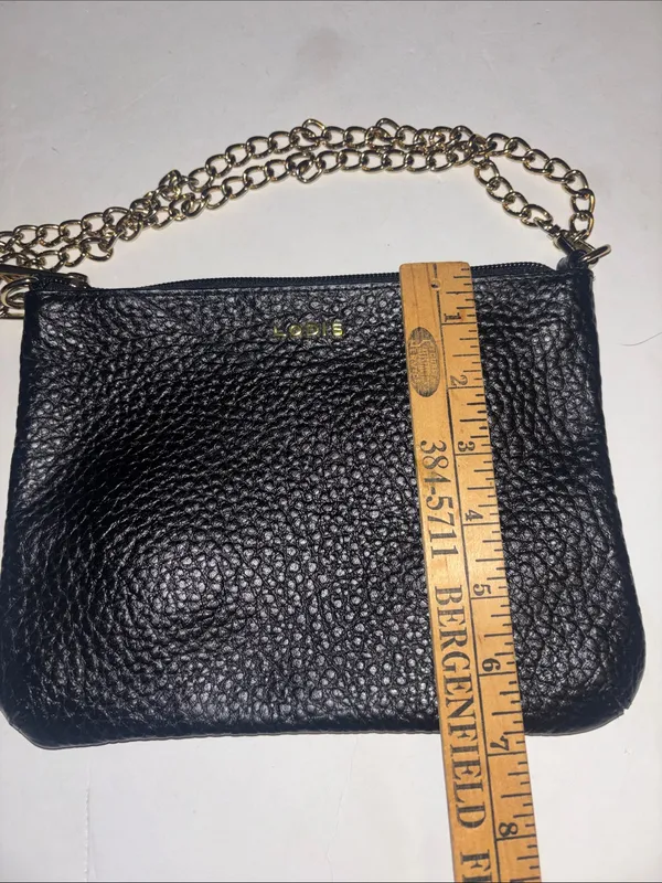 Lodis Black Pebbled Leather Shoulder Bag W/ Gold Chain Preloved Great Condition - Image 10
