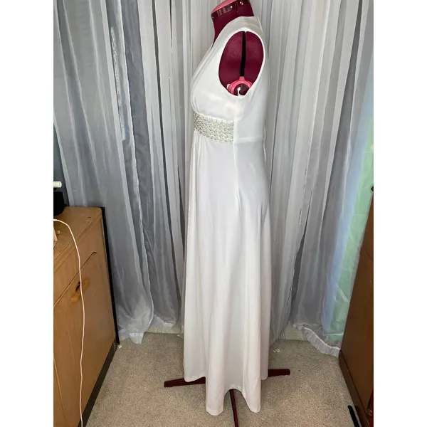 wedding dress jacket white silver V neck Vintage 1970’s sz s - Image 6