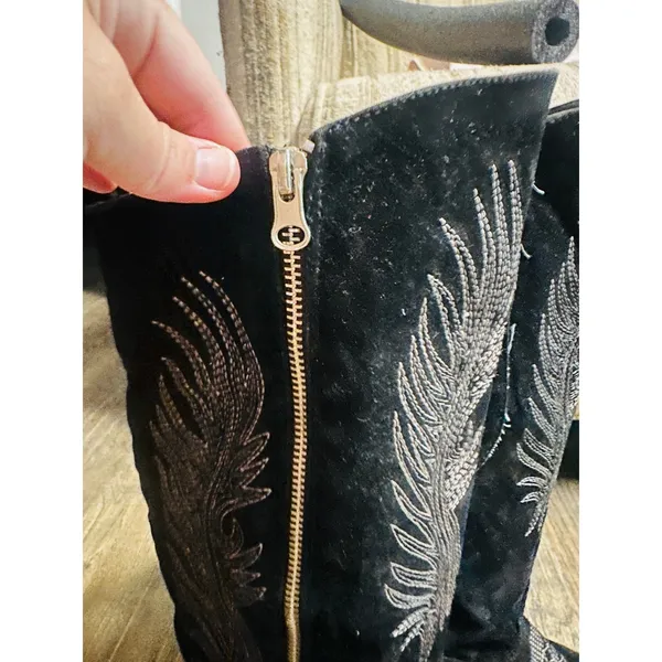 Coconuts by Matisse Black Silver Western Style Cowgirl Silver Wings Block Heel Boots size 8 - Image 7