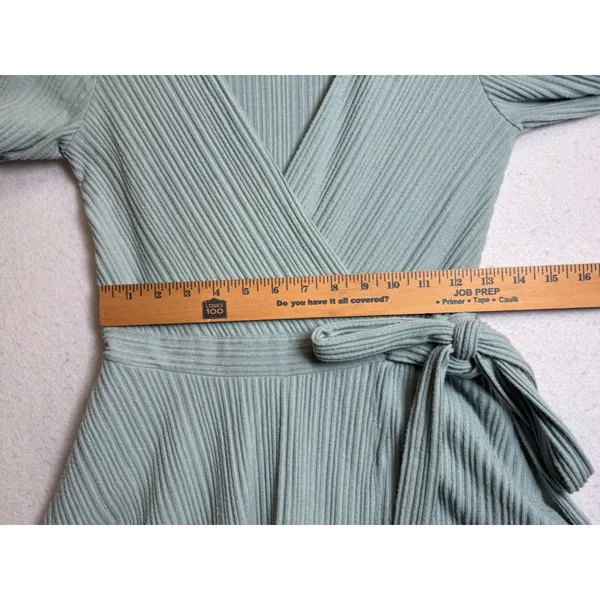 Urban Outfitters Ribbed Long Sleeve Wrap Romper Sage Green Small - Image 9