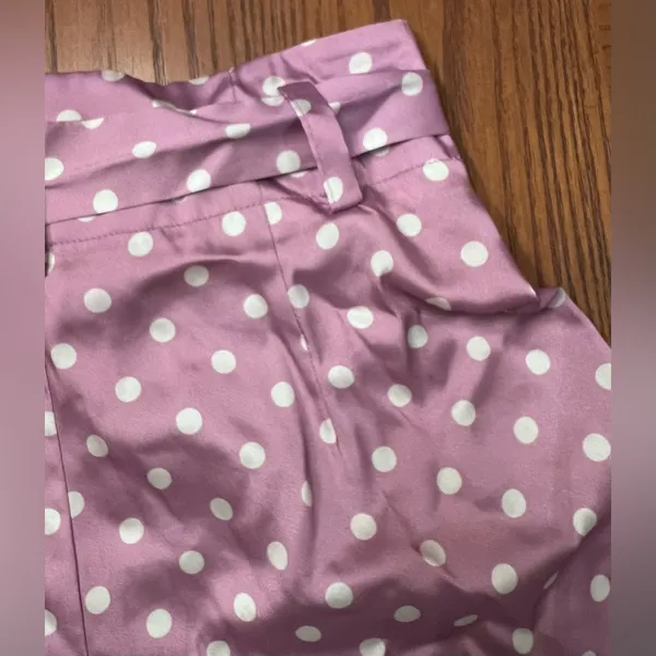 ZARA Lilac & White Polka‎ Dot High Waisted Flowy Satin Belted Paperbag Shorts XS - Image 13