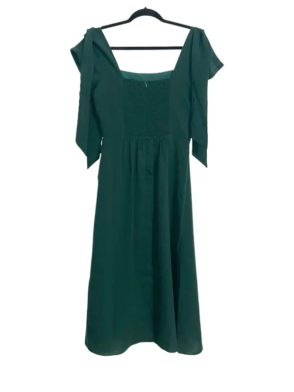 NWT Ivy City Co Marni Dress Dark Green Square Neck Shoulder Ties Midi SMALL - Image 3