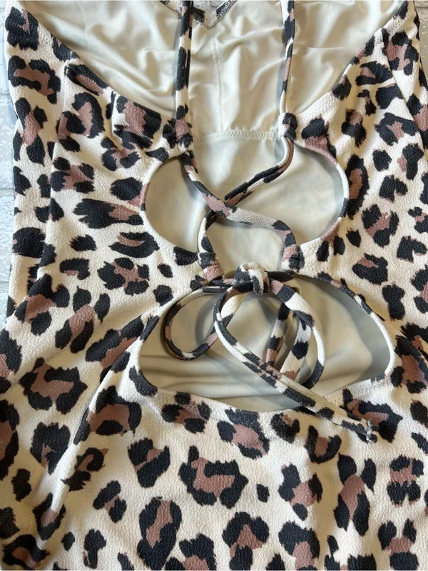 Aerie Leopard Print One-Piece Swimsuit - Beige & Brown - Image 3