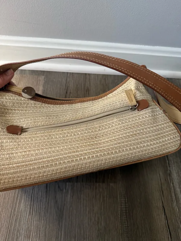 VTG Liz Claiborne Woven Beige Tan Straw Shoulder Bag Brown Trim Grandma Core S M - Image 5