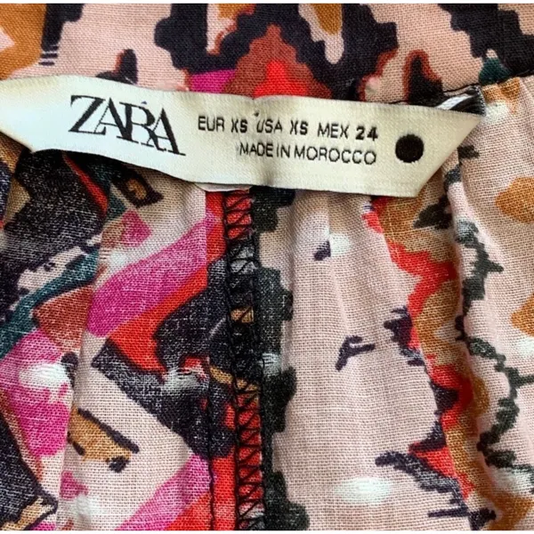 Zara Angie Belted Abstract Print Mini Dress Pink Red Boho‎ Ruffle Drop Waist XS - Image 9