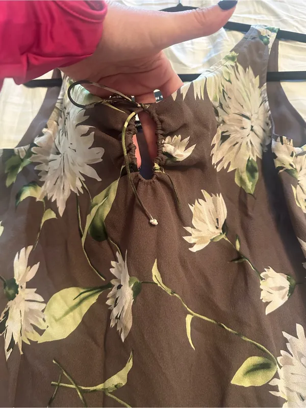 Ellen Tracy Paneled Asymmetric-Hem Midi Dress size 8 nwt brown floral lined silk - Image 15