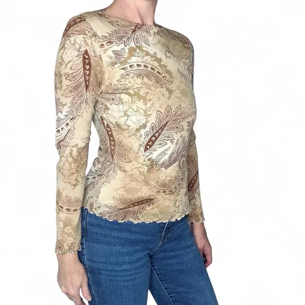 Vintage Y2K Tan Beige Paisley Long Sleeve Shirt - Image 5