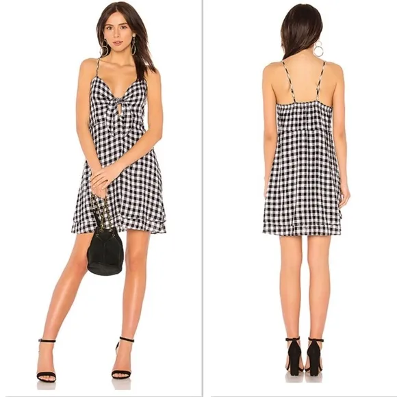 Rails Black & White Gingham Plaid Front Tie Cutout Sleeveless Mini Dress Small - Image 2