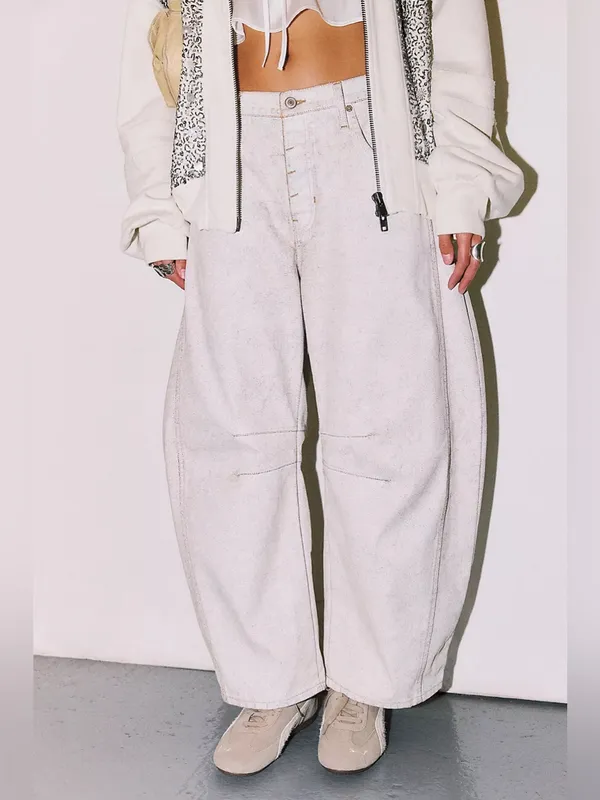 NWT Free People We The Free Good Luck Coated Barrel Jeans - white lightning - 28 - Image 9