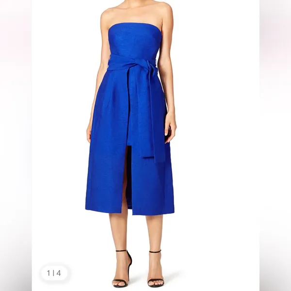 C/MEO Collective Wake Me Strapless Midi Dress Royal Blue Size Small - Image 2