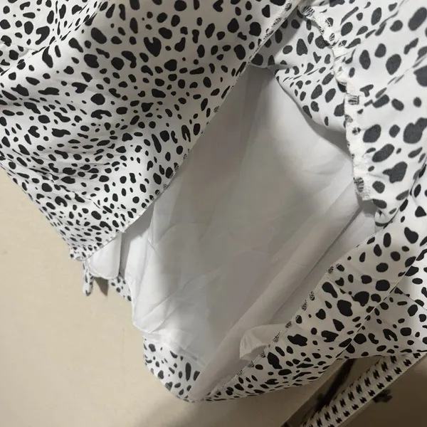 Dalmatian Tiered Polka Dot Mini Dress Spotted Black White Sz Small Spring Fun‎ - Image 6