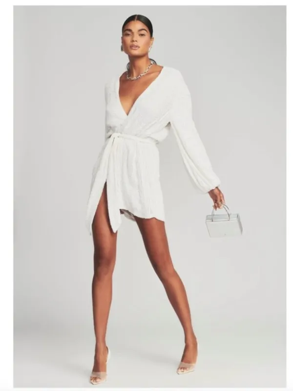 Retrofete Gabrielle Sequin Robe White Mini Dress - Image 6