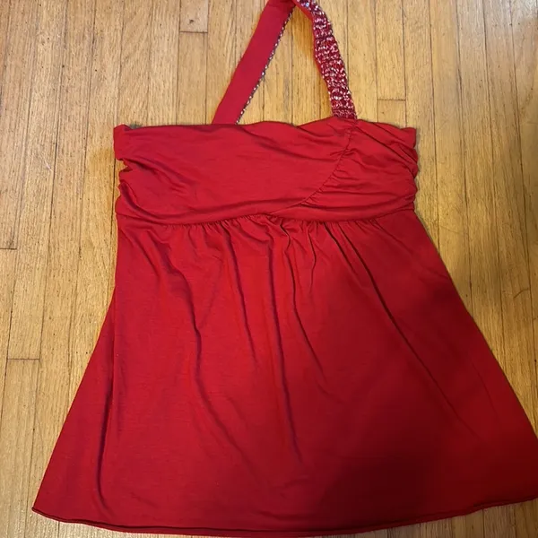 Frederick's of Hollywood Unique One Strap Blingy Red Going Out Shirt NWT - Image 4