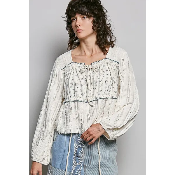 POL Square Neck Lace Long Balloon Sleeve Top - Medium‎ - Image 2