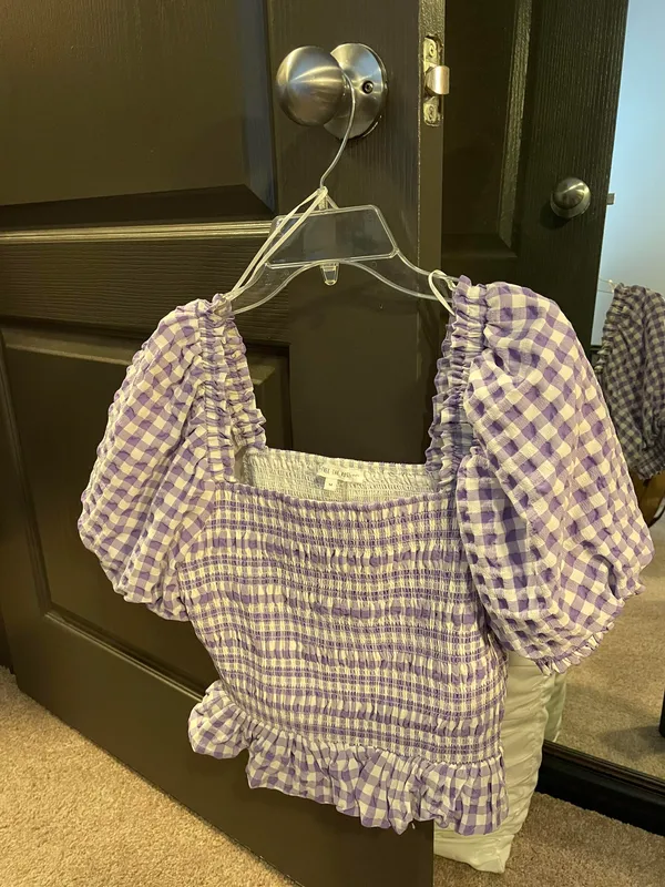 Purple And White Gingham Crop Top - Image 3