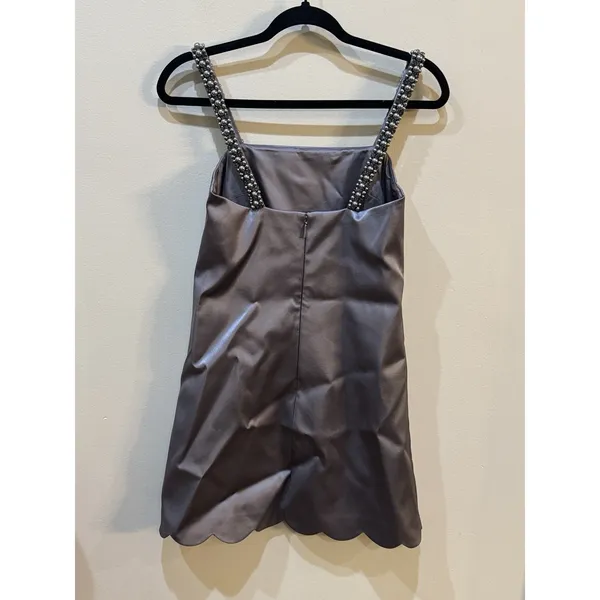 Kate Spade satin mini‎ dress with beaded straps Gray Size 0 - Image 3