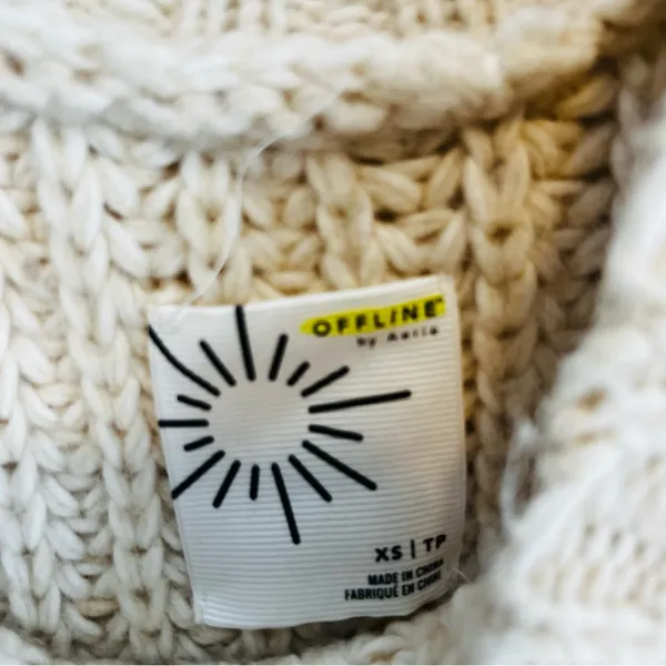 Aerie Cream Chunky Knit Crew Neck Sweater XS Oversized - Image 7