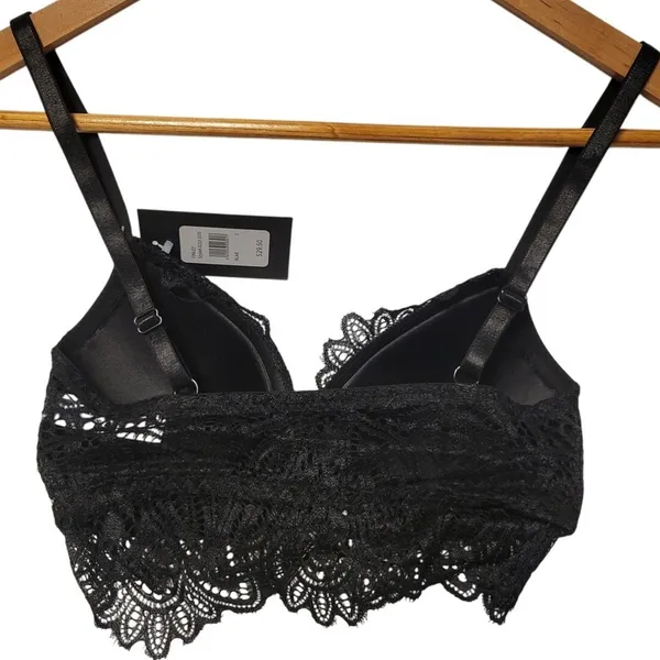 Fredericks of Hollywood Finley Bralette Womens Size S Black Lace Bow NWT Padding - Image 2