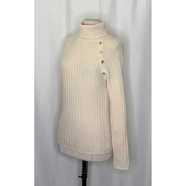 J. MCLAUGHLIN Lunet Cashmere Wool Turtleneck Sweater Pullover Buttons Small - Image 4