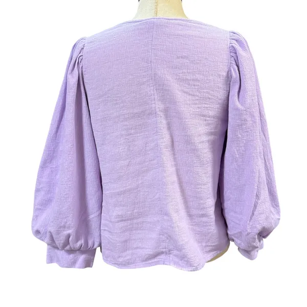 A New Day S V-Neck Puff Sleeve Gauze Blouse Lavender Pastel Boho Spring Feminine - Image 4