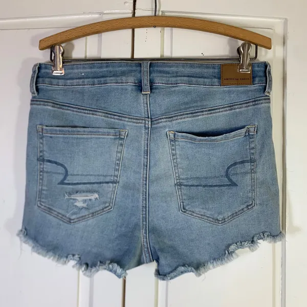 American Eagle Next Level Stretch Distressed Lace Denim Shorts Light Wash 10 - Image 3