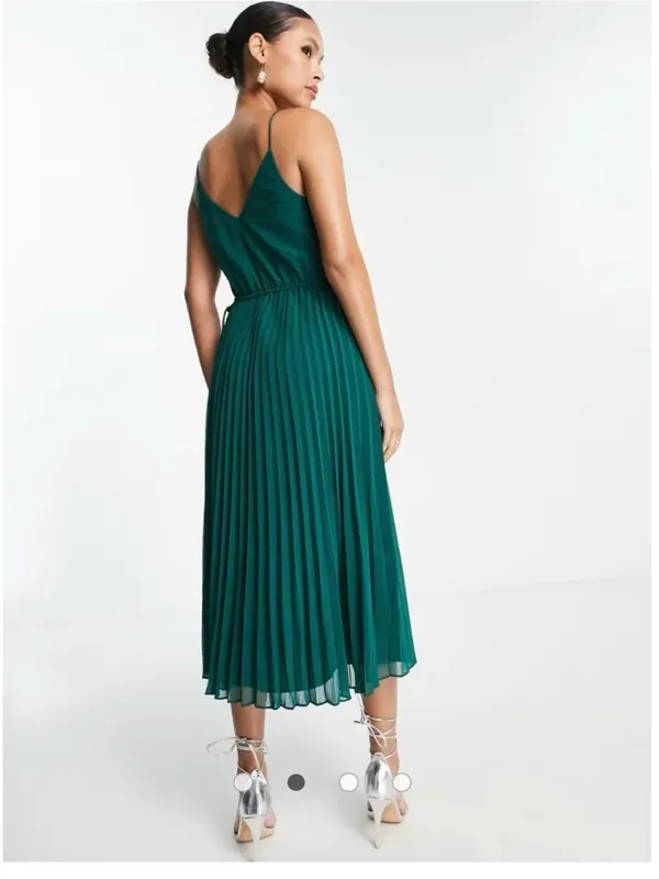 ASOS Women’s Green Pleated V-Neck Cami Midi Dress With Drawstring Waist Size 8 - Image 6