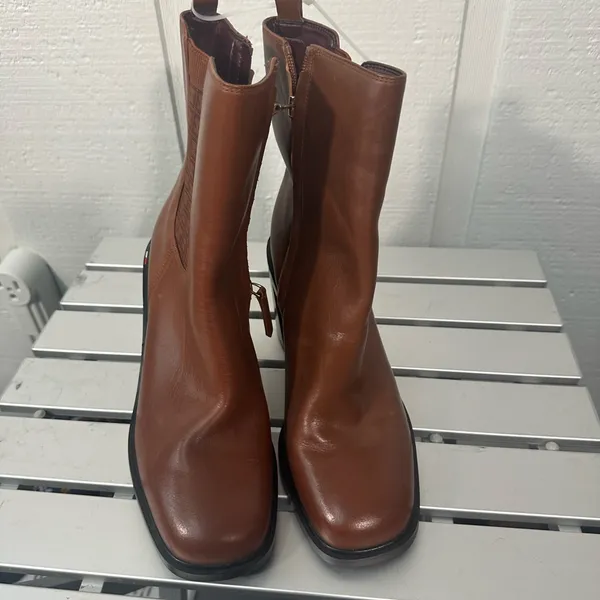 Franco Sarto Boots Leather Heel 3.75” A Paula Brown Size 10M NWOT - Image 2
