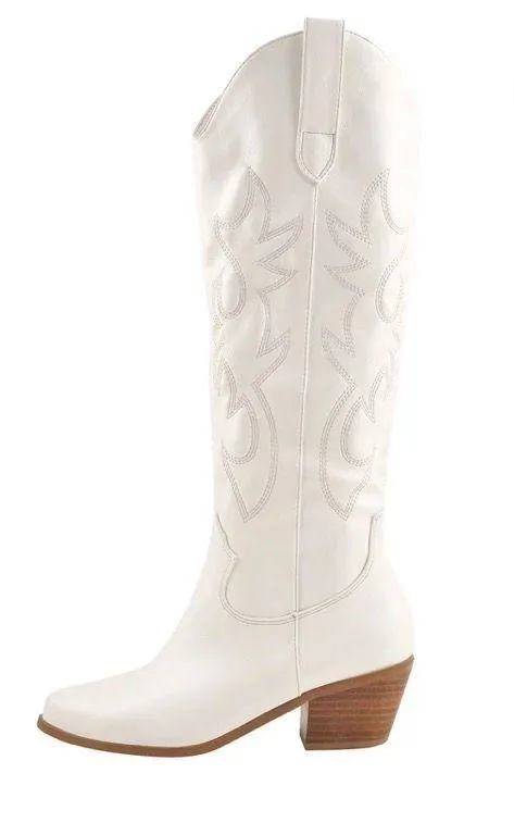 White Vegan Leather Cowboy Boots Size 10 - Image 2