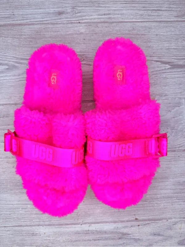 UGG Fluffita Pink Slippers wool fluffy slipper shoes sandals size 8 hot pink - Image 3