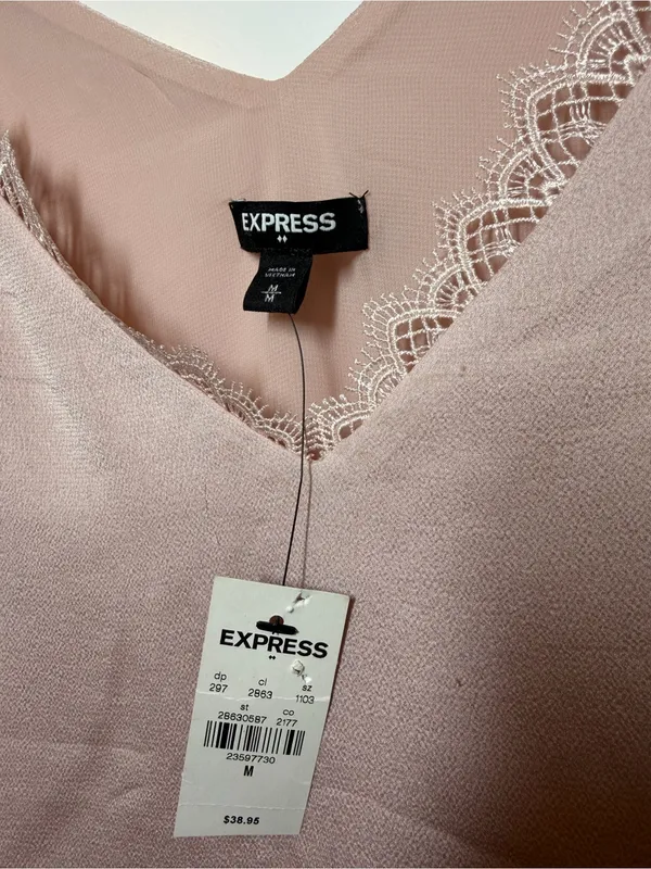 Express Blush Pink Lace Trim Camisole Chiffon Blouse - Image 5