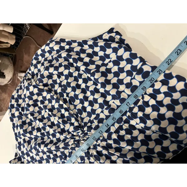Ava & Viv Blue Linen Blend Mod Retro Print High Neck A Line Dress Size 2X - Image 11