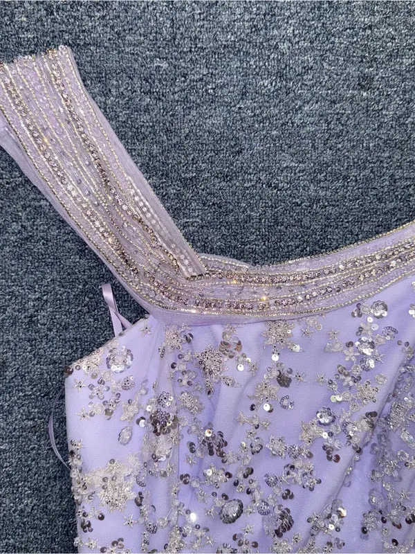 Lavender Purple Glitter Beaded Gown Size L - Image 6